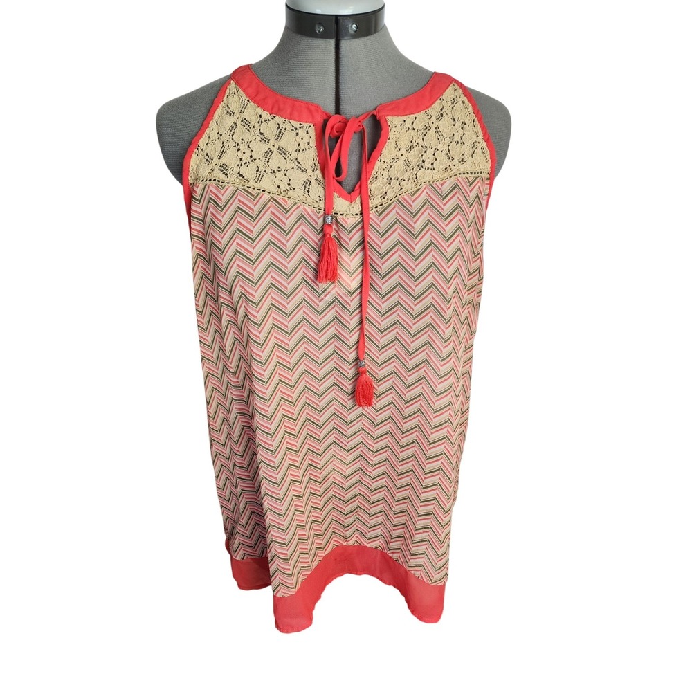 Charlotte Russe Coral Chevron Lace Tassel Halter Tank Top Womens Medium
